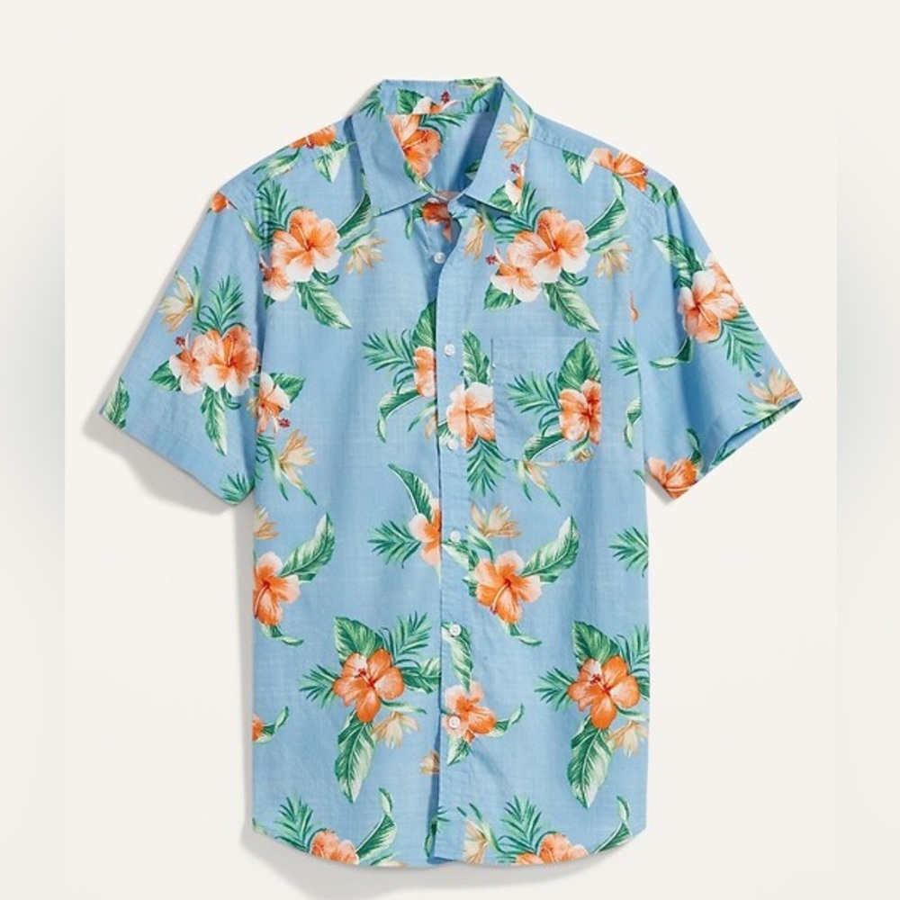 Old Navy Blue Floral Island Hawaiian Resort Casual Shirt